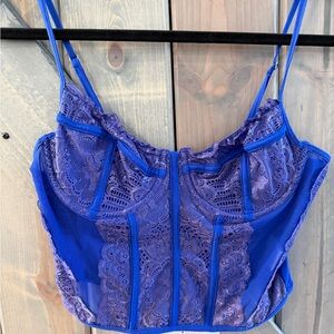 Princess Polly NWT Brentwood Lace. Bustier Top Blue L/XL Corset Sheer Mesh